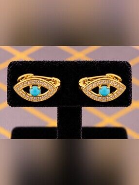 22kgp Dubai Jewelry Gold Evil Eye Earrings with Turquoise Center